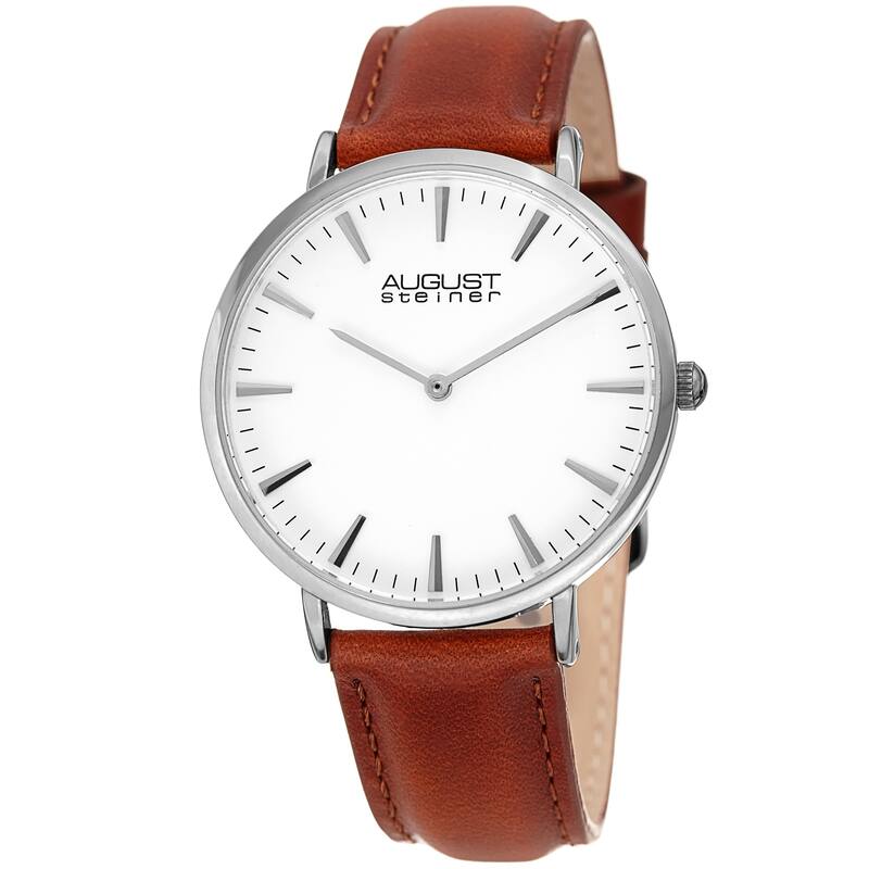 August Steiner Ladies Classic Boyfriend Style Brown Leather Strap Watch