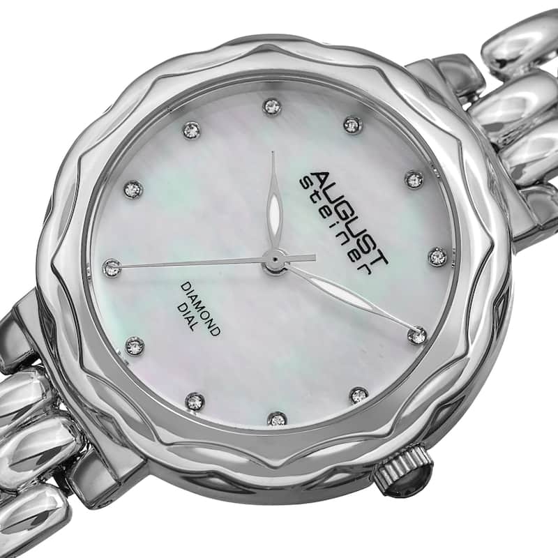 August Steiner Ladies Diamond Mother of Pearl Silver-tone Bracelet Watch