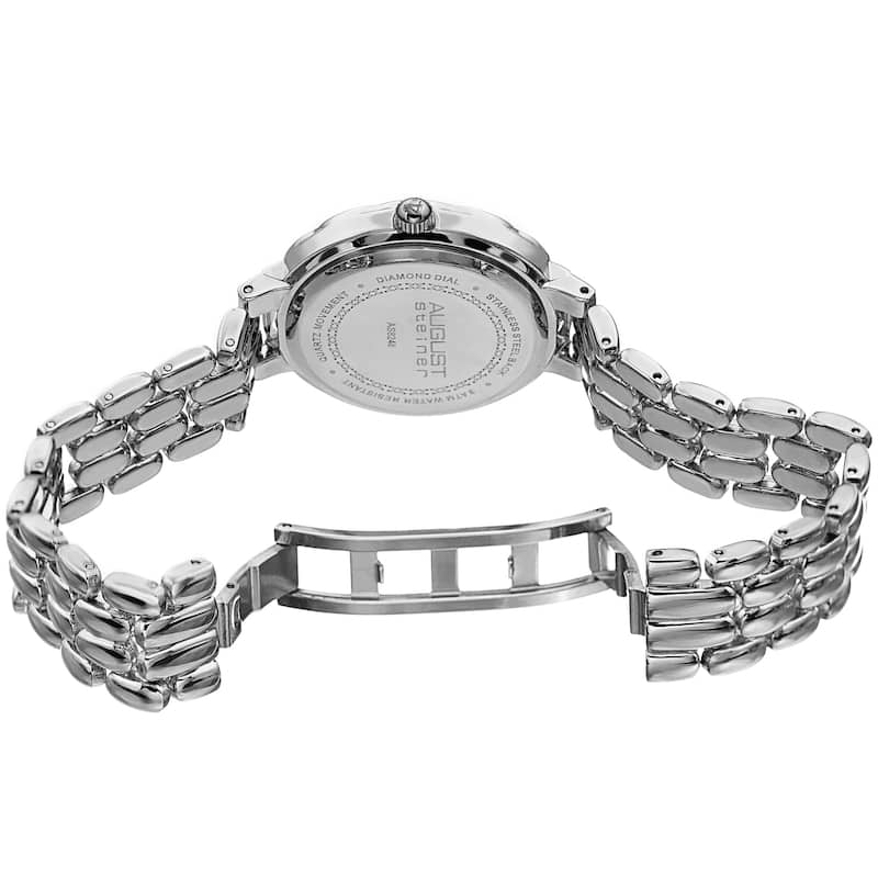 August Steiner Ladies Diamond Mother of Pearl Silver-tone Bracelet Watch