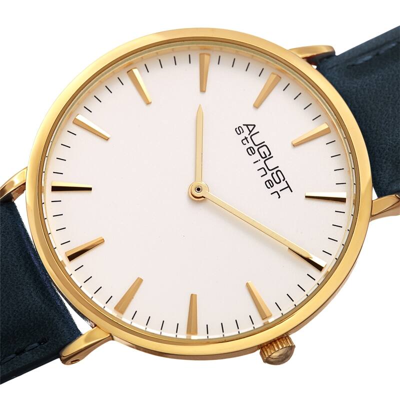 August Steiner Ladies Classic Boyfriend Style Blue Leather Strap Watch