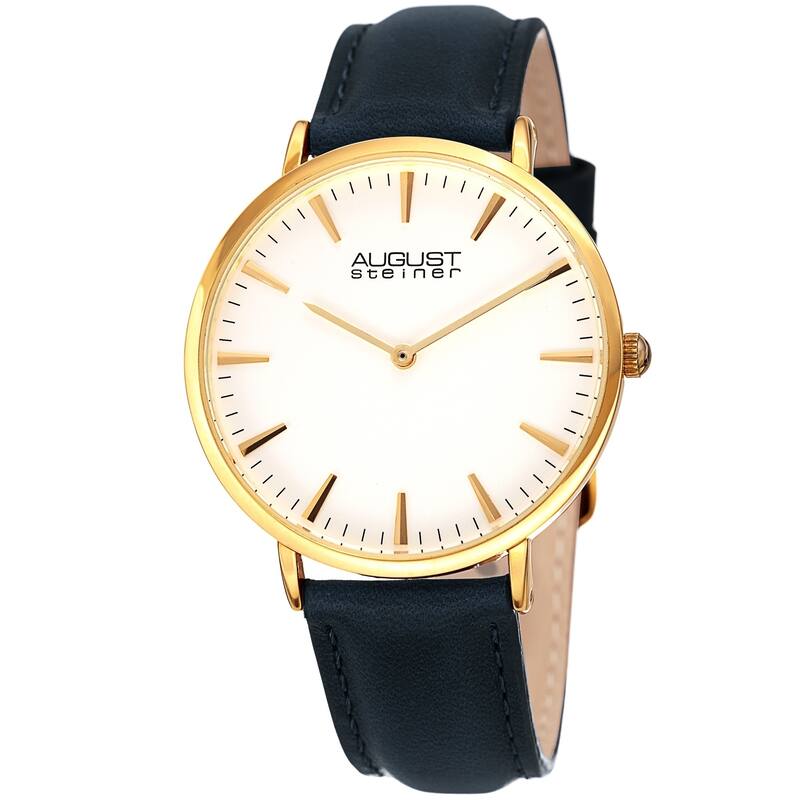 August Steiner Ladies Classic Boyfriend Style Blue Leather Strap Watch