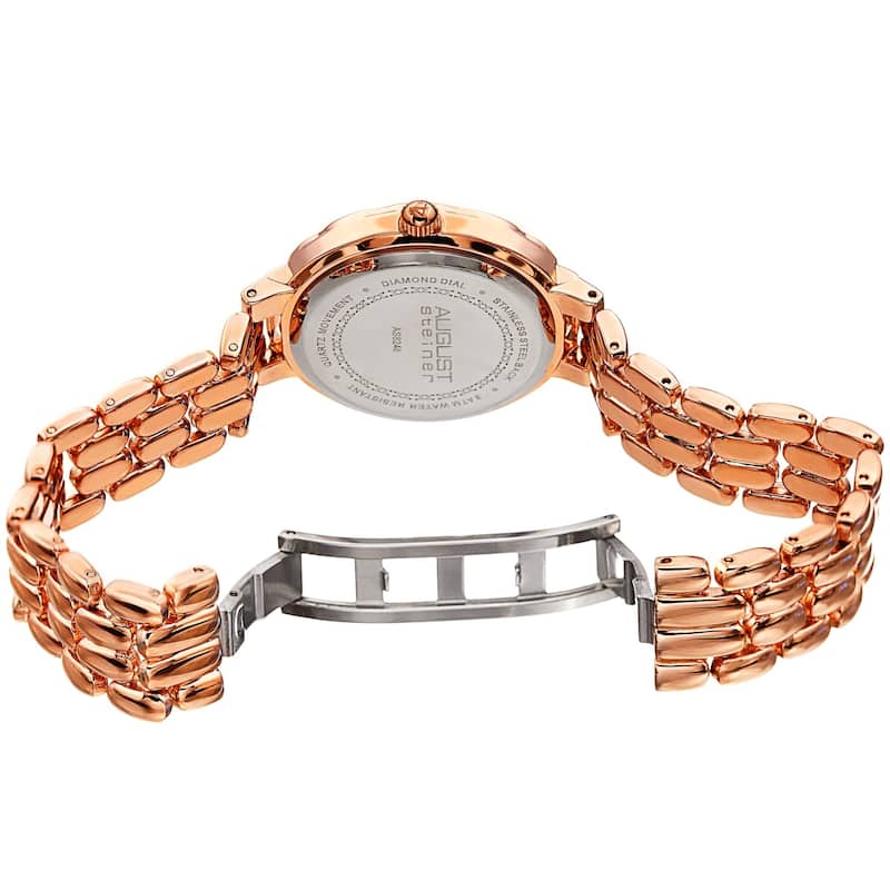 August Steiner Ladies Diamond Mother of Pearl Rose-tone Bracelet Watch