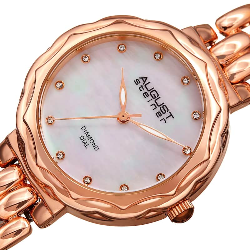 August Steiner Ladies Diamond Mother of Pearl Rose-tone Bracelet Watch