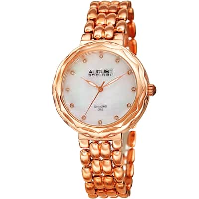 August Steiner Ladies Diamond Mother of Pearl Rose-tone Bracelet Watch