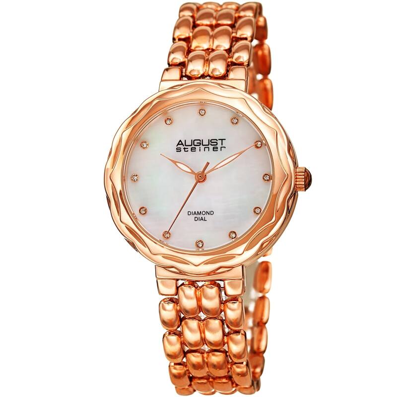 August Steiner Ladies Diamond Mother of Pearl Rose-tone Bracelet Watch