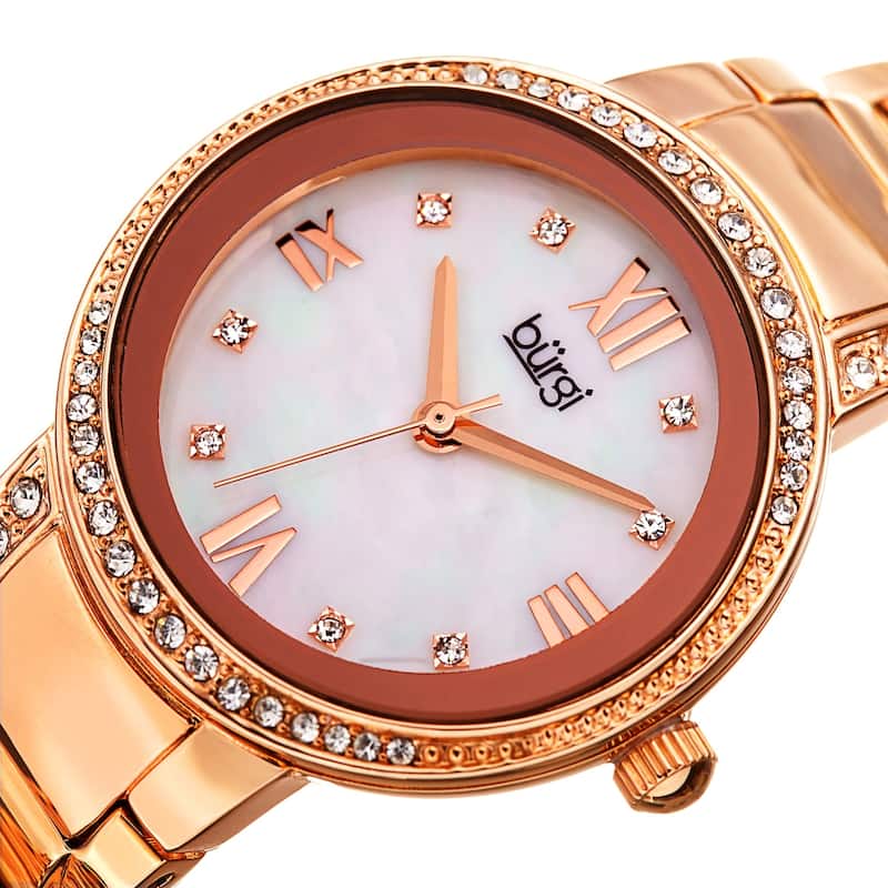 Burgi Ladies Swarovski Crystal Mother of Pearl Rose-tone Bracelet Watch