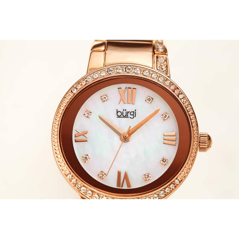 Burgi Ladies Swarovski Crystal Mother of Pearl Rose-tone Bracelet Watch
