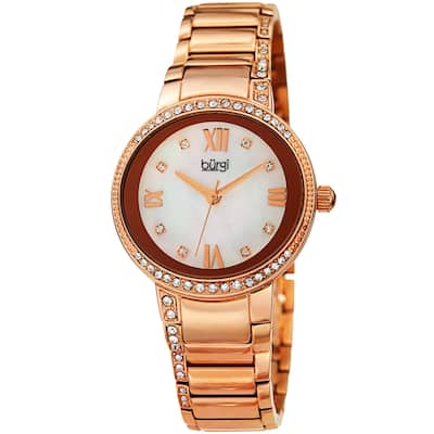 Burgi Ladies Swarovski Crystal Mother of Pearl Rose-tone Bracelet Watch