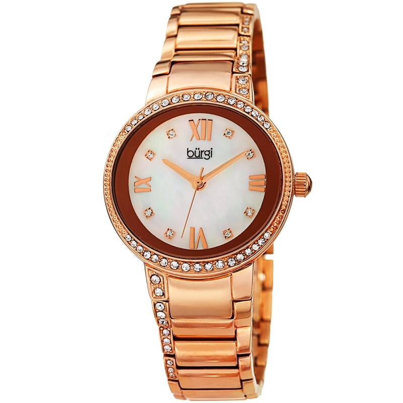Burgi Ladies Swarovski Crystal Mother of Pearl Rose-tone Bracelet Watch