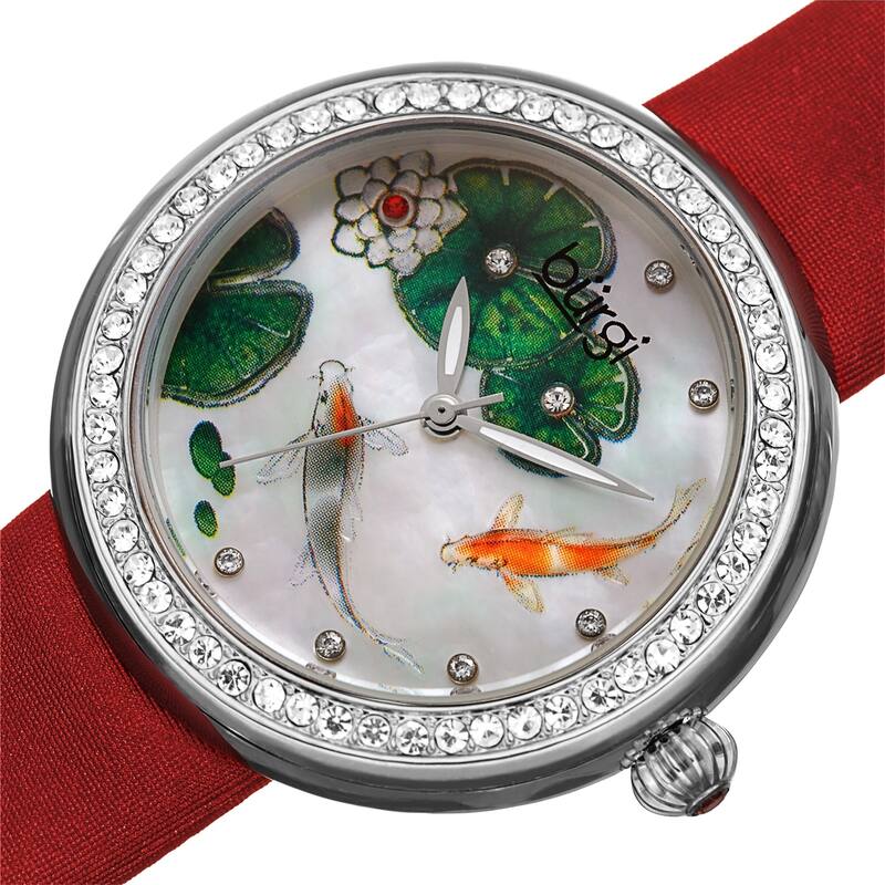 Burgi Ladies Koi Pond Crystal Red Leather Strap Watch