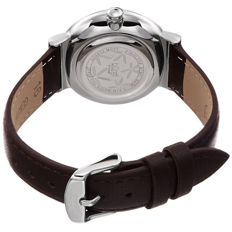 Burgi Ladies Sparkling Floral Brown Leather Strap Watch