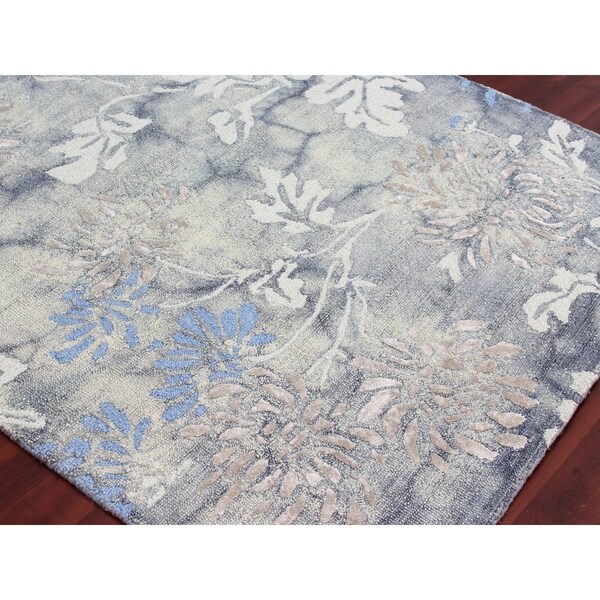 Shop HandTufted Naomi GreyBlue Wool & Silk Rug 7'6" x 9'6" Free