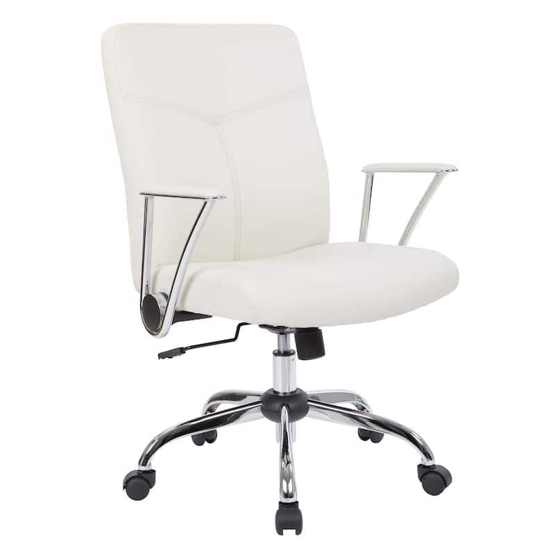 Faux Leather Office Chair with Chrome Base and Built-In Lumbar Support - Cream