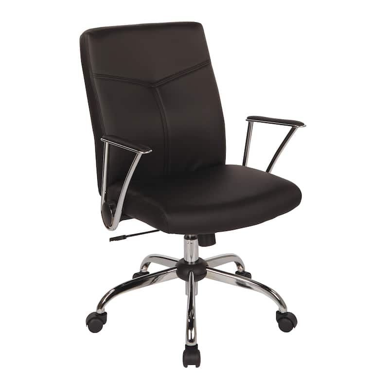 Faux Leather Office Chair with Chrome Base and Built-In Lumbar Support - Black