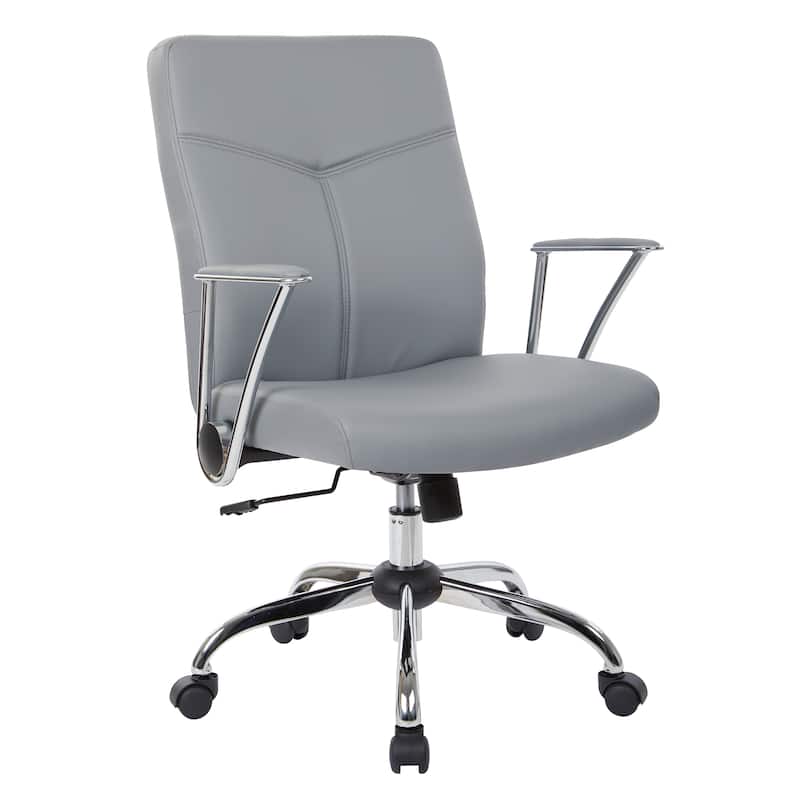 Faux Leather Office Chair with Chrome Base and Built-In Lumbar Support - charcoal
