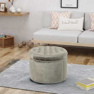 Tiernan Velvet Tufted Ottoman by Christopher Knight Home