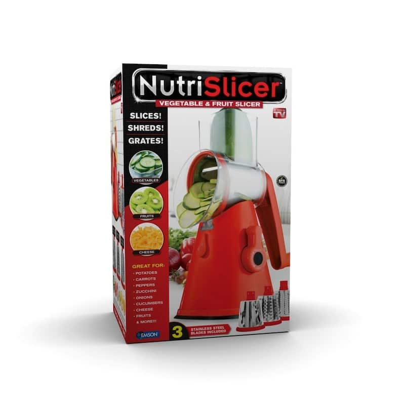 Nutrislicer 3-in 1 Kitchen Countertop Rotary Cheese Grater with Handle & Suction