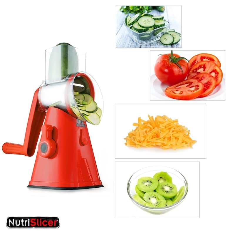 Nutrislicer 3-in 1 Kitchen Countertop Rotary Cheese Grater with Handle & Suction