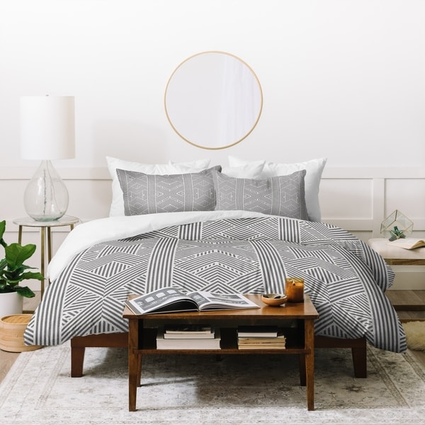Deny Designs Grey Geometric Stripes Duvet Cover Set (3-Piece Set)