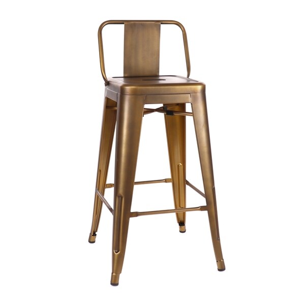 Amalfi Vintage Brass Low Back Steel Counter Stool 26 Inch Set of