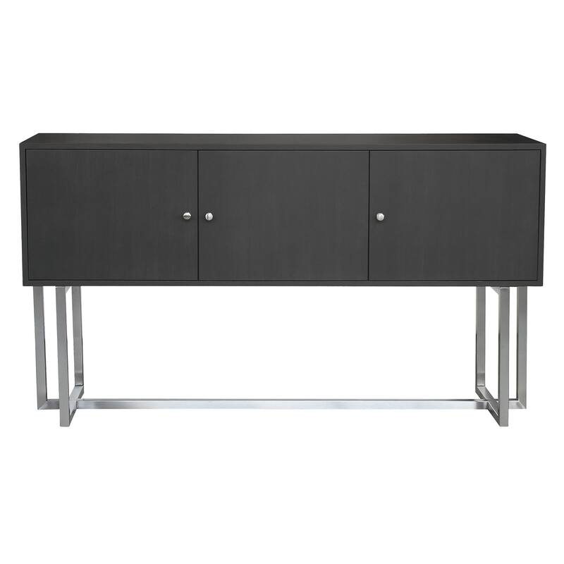 Armen Living Prague Contemporary Buffet in Brushed Stainless Steel Finish and Gray Wood
