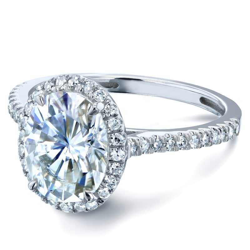 Kobelli 2.2 Carats Moissanite & Natural Diamond 14k Solid Gold Raised Oval Halo Half Eternity Capri Engagement Ring