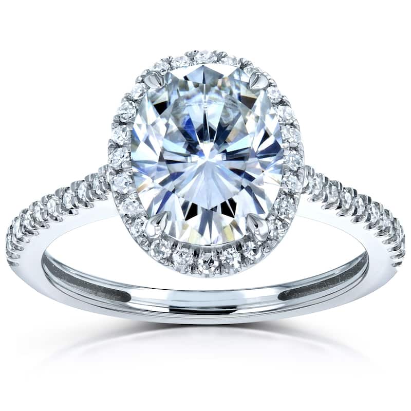 Kobelli 2.2 Carats Moissanite & Natural Diamond 14k Solid Gold Raised Oval Halo Half Eternity Capri Engagement Ring
