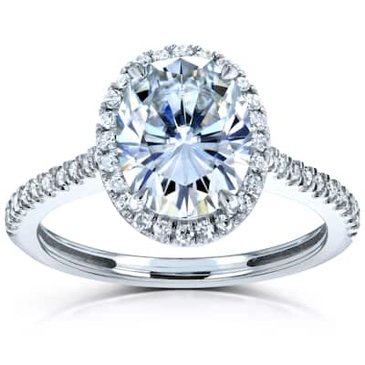 Kobelli 2.2 Carats Moissanite & Natural Diamond 14k Solid Gold Raised Oval Halo Half Eternity Capri Engagement Ring