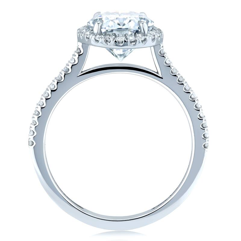 Kobelli 2.2 Carats Moissanite & Natural Diamond 14k Solid Gold Raised Oval Halo Half Eternity Capri Engagement Ring