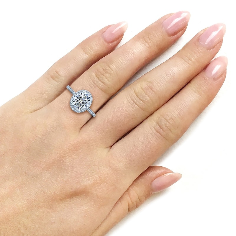 Kobelli 2.2 Carats Moissanite & Natural Diamond 14k Solid Gold Raised Oval Halo Half Eternity Capri Engagement Ring
