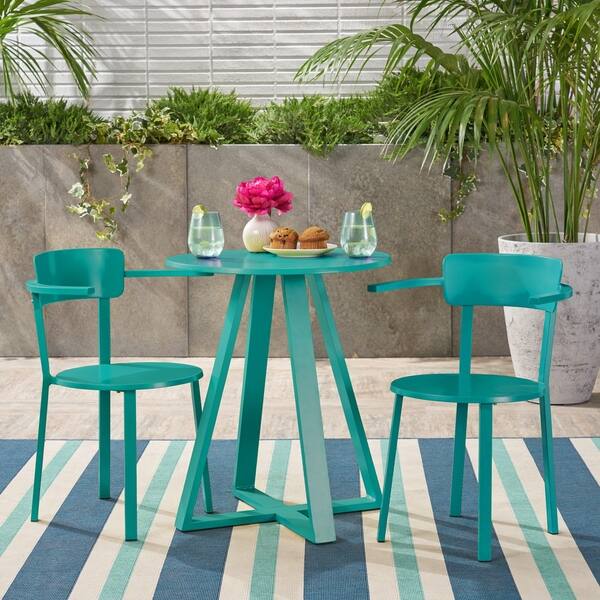 slide 17 of 21, Haiti Outdoor Bistro Set by Christopher Knight Home matte teal