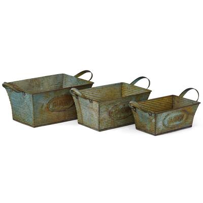 Sophisticated Washed Rectangular Galvanized Planters, Multicolor (Set Of 3)