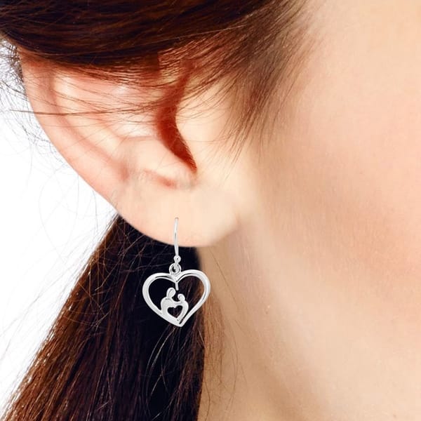 Handmade 925 Sterling Silver Mother and Child Knot Hoop Earring