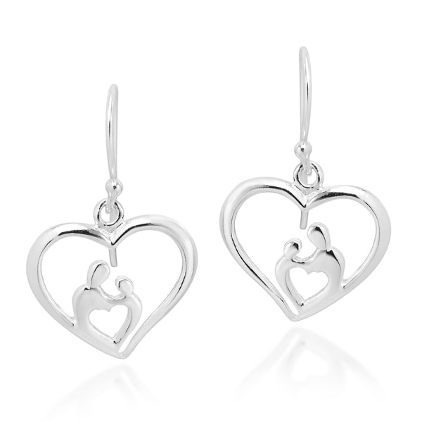 Handmade Beautiful Bond Mother Child Sterling Silver Heart Handmade Beautiful Bond Mother Child Sterling Silver Heart Dangle Earrings Thailand