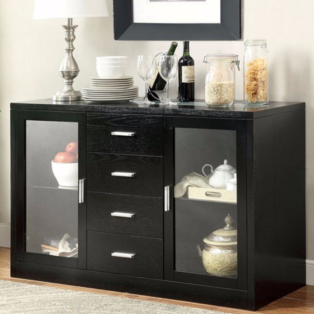 Shop Wooden Server With 2 See Through Cabinets Black Overstock