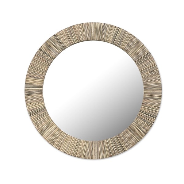 Ohemaa Sese Wood, Clay, Glass Wood Wall Mirror - Ghana - Antique Brown/beige