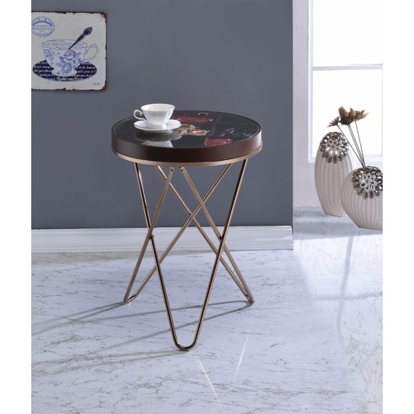Voguish Side Table, Walnut Brown & Gold
