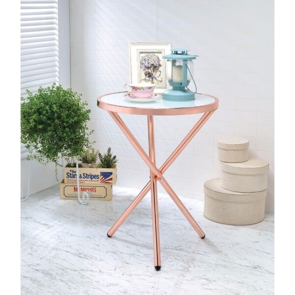 Alluring Side Table, Frosted Glass & Copper