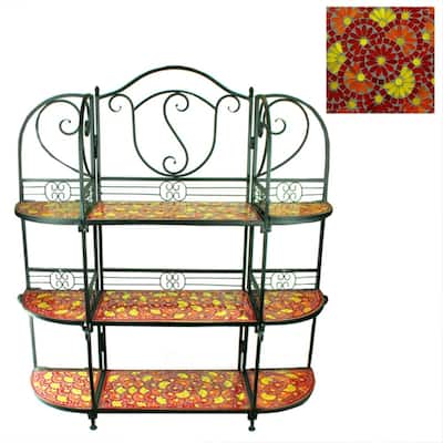 Excellent 3Tiers Metal Planter Stand With Mosaic Pattern, Red