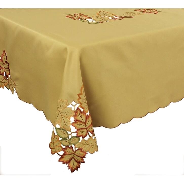 Bountiful Leaf Embroidered Cutwork Fall Tablecloth, 60 by 84-Inch