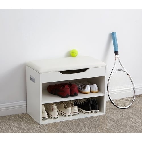 Yak About It® Compact Shoe Rack Bench with Top Cushion - White by DormCo