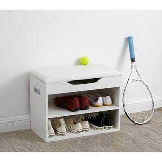 Yak About It Compact Shoe Rack Bench with Top Cushion - White