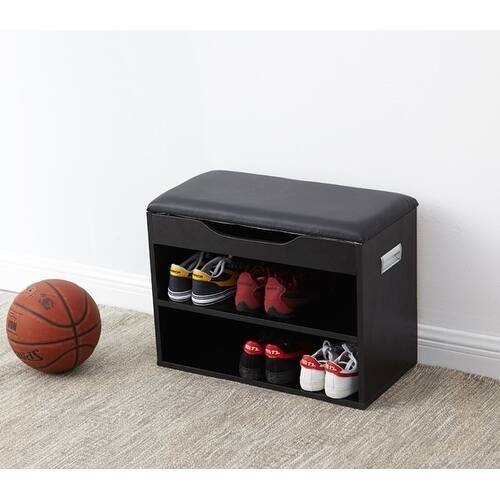 Yak About It® Compact Shoe Rack Bench with Top Cushion - Black by DormCo
