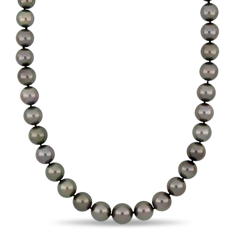 Miadora Tahitian Cultured Pearl Necklace with 14k White Gold Diamond Ball Clasp (10-12.5mm)