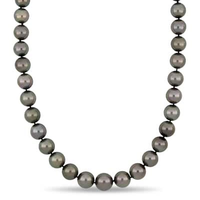 Miadora Tahitian Cultured Pearl Necklace with 14k White Gold Diamond Ball Clasp (10-12.5mm)