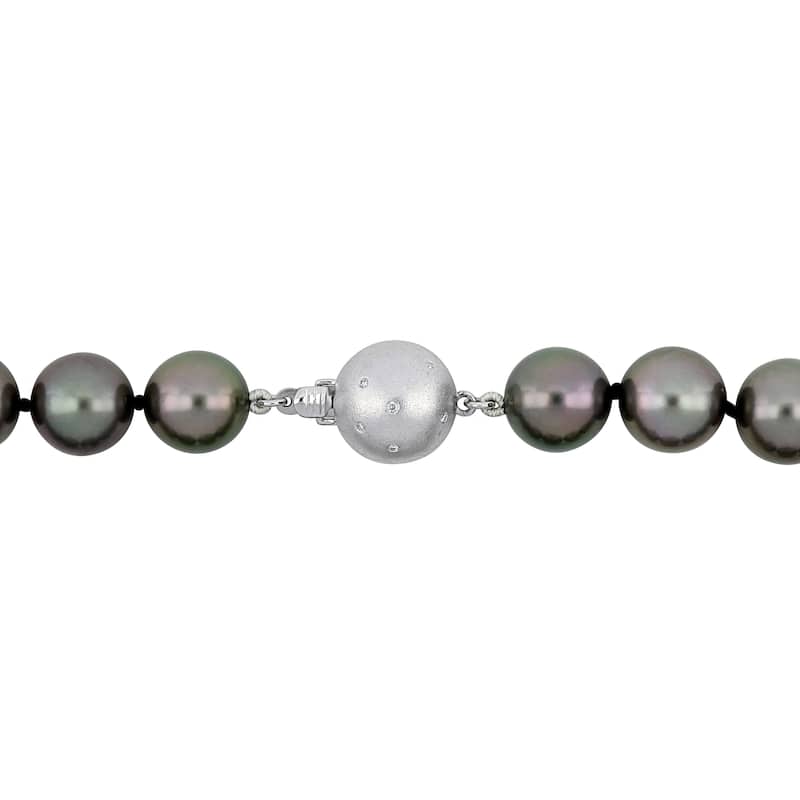 Miadora Tahitian Cultured Pearl Necklace with 14k White Gold Diamond Ball Clasp (10-12.5mm)