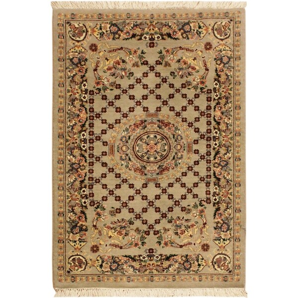 Golden Pak-Persian Morris Gray/Pink Wool Rug (2'6 x 4'4) - 2 ft. 6 in. x 4 ft. 4 in.