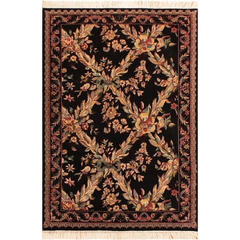 Abusson Pak-Persian Ken Black/Tan Wool Rug (3'0 x 4'11) - 3 ft. 0 in. x 4 ft. 11 in. - 3 ft. 0 in. x 4 ft. 11 in.