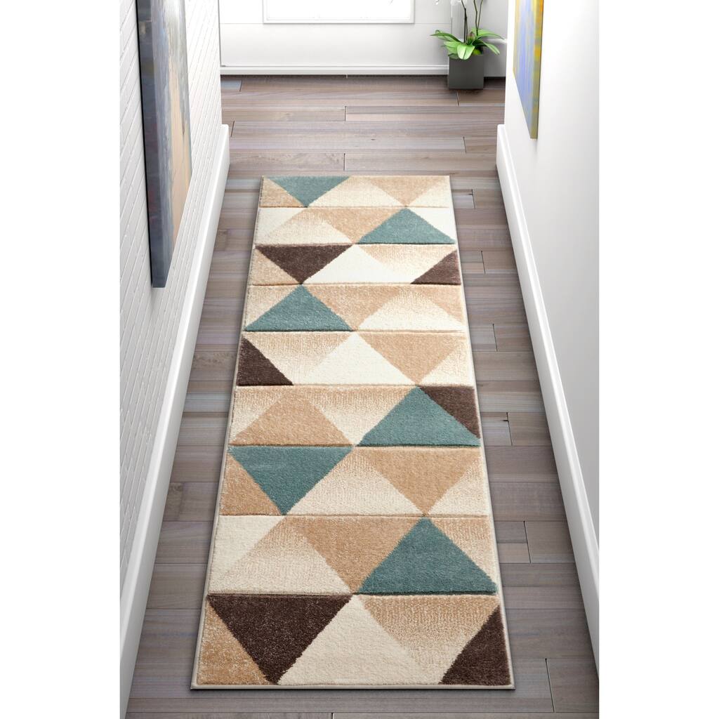 Well Woven Modern Geometric Triangles Brown Runner Rug - 2' x 7'