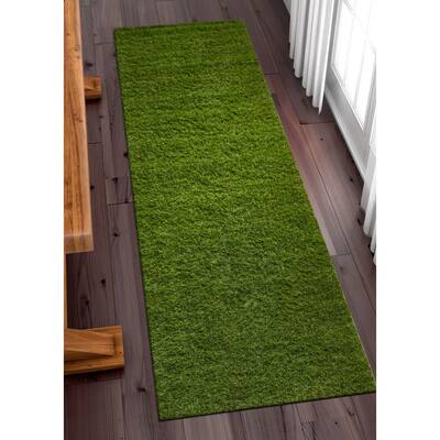 Well Woven Artificial Grass Indoor Outdoor Turf Green Runner Rug - 2'7" x 8'